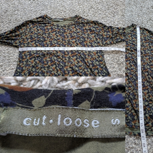 Cut Loose Black Brown Green Floral Leaf Long Sleeve Top S - Picture 8 of 8